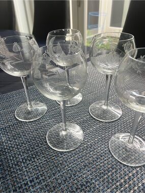Princess House Etched Floral LeafCrystal Wine Glasses -